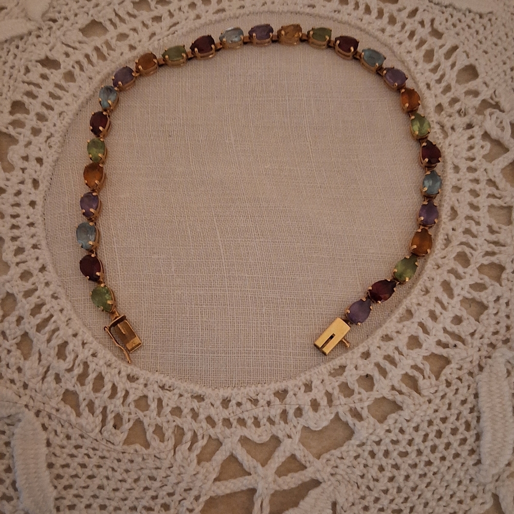 Multicolor Pear Shape Gemstone 10" 14k Yellow Gold Bracelet